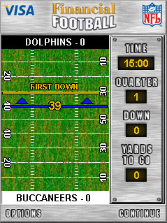 Screenshot of the Financial Football game showing the scoreboard. Screenshot of the Financial Football game showing the scoreboard.