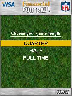 Screenshot of the Financial Football game showing the Quarter option as selected. Screenshot of the Financial Football game showing the Quarter option as selected.