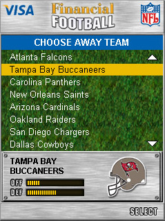 Screenshot of the Financial Football game showing the selection of the away team. Screenshot of the Financial Football game showing the selection of the away team.